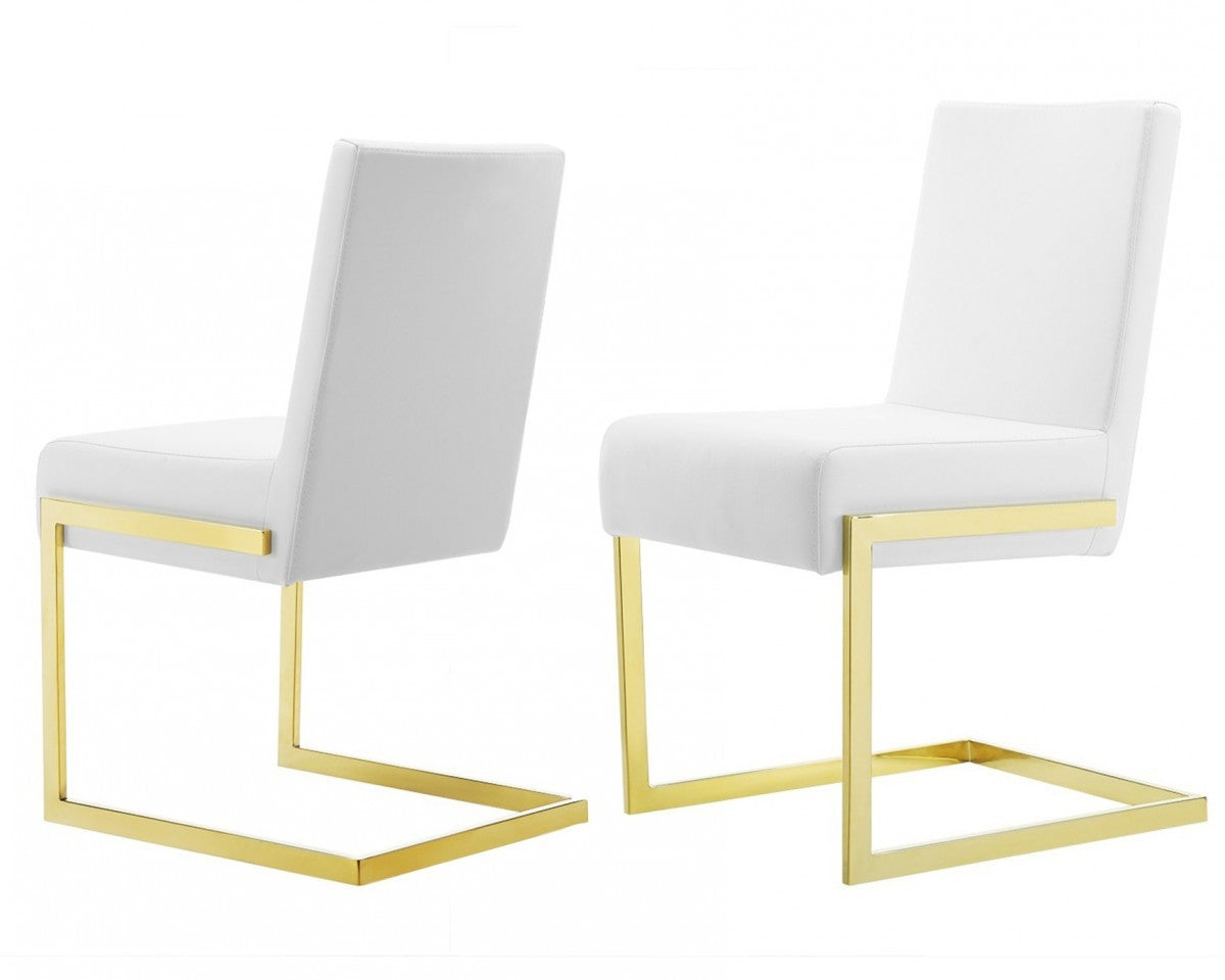 Set of Two White Gold Modern Dining Chairs By Homeroots | Dining Chairs | Modishstore
