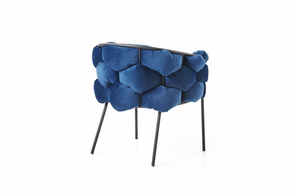 Blue Geo Velvet and Black Velvet Dining Chair By Homeroots | Dining Chairs | Modishstore - 3