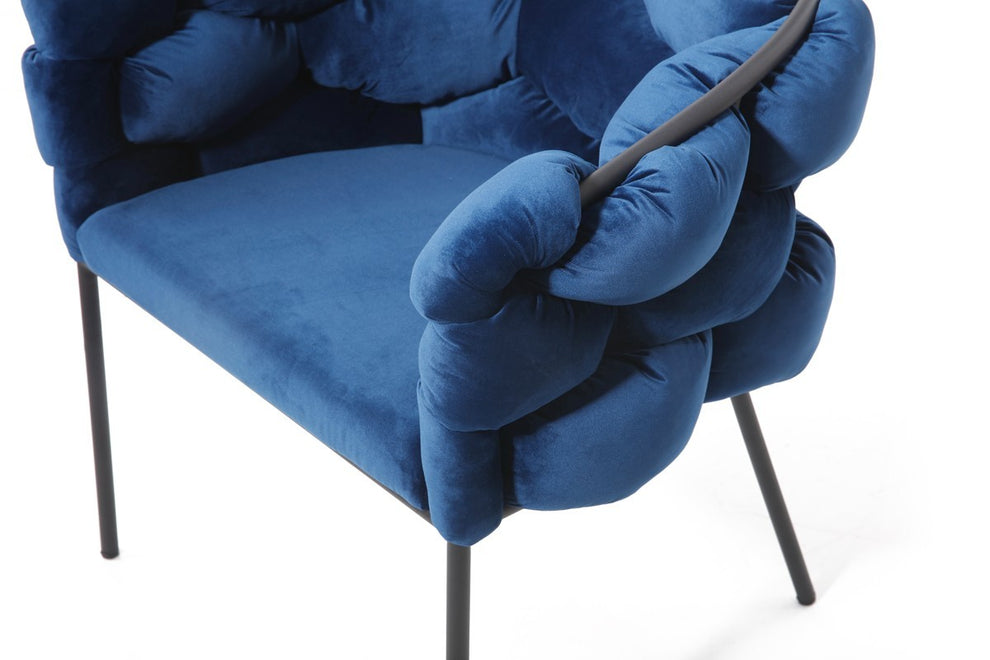 Blue Geo Velvet and Black Velvet Dining Chair By Homeroots | Dining Chairs | Modishstore - 6