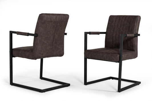 Set of Two Brown Faux Leather Dining Chairs By Homeroots | Dining Chairs | Modishstore