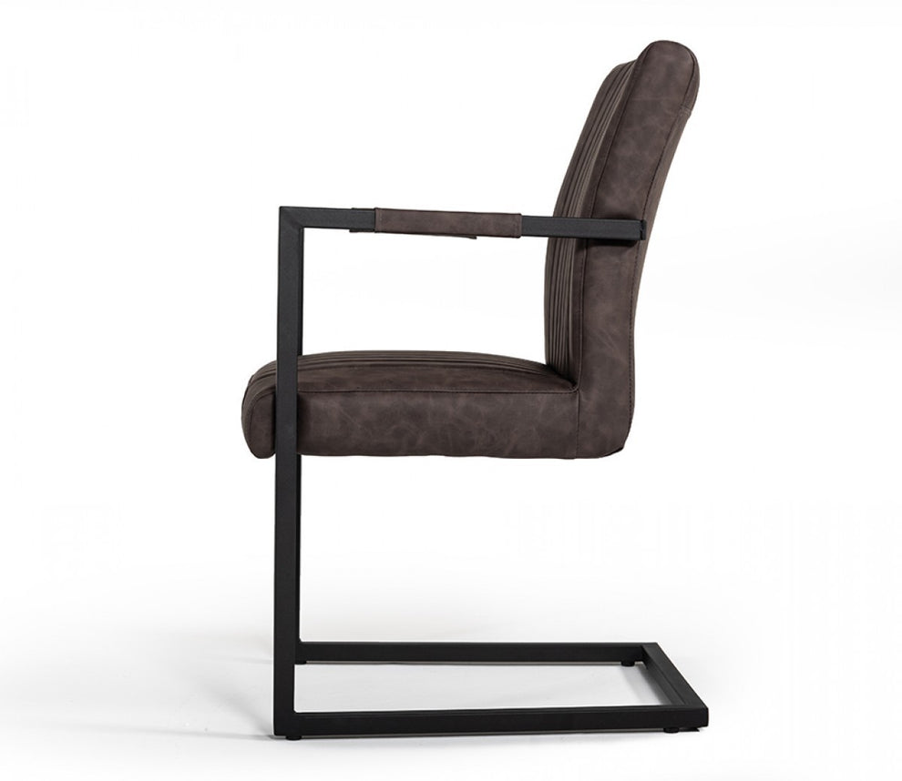 Set of Two Brown Faux Leather Dining Chairs By Homeroots | Dining Chairs | Modishstore - 4