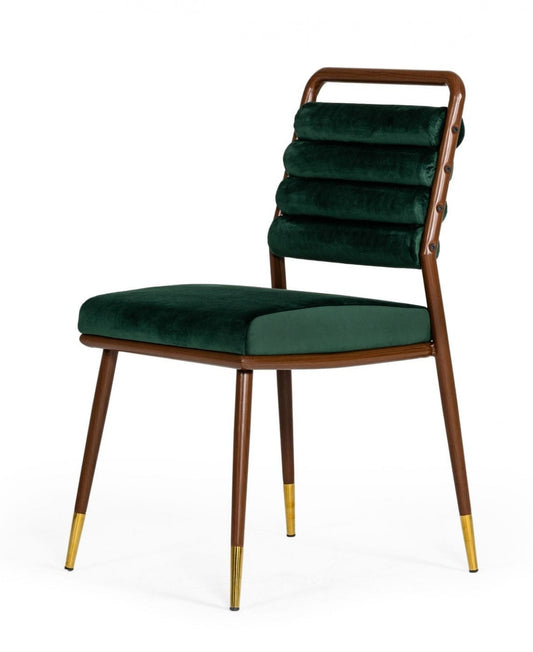 Contempo Dark Green and Walnut Velvet Dining Chair By Homeroots | Dining Chairs | Modishstore