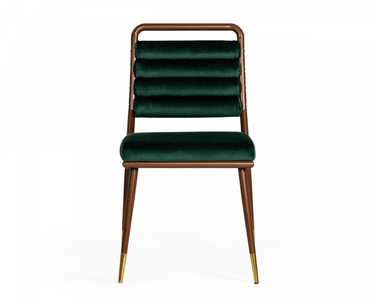 Contempo Dark Green and Walnut Velvet Dining Chair By Homeroots | Dining Chairs | Modishstore - 2