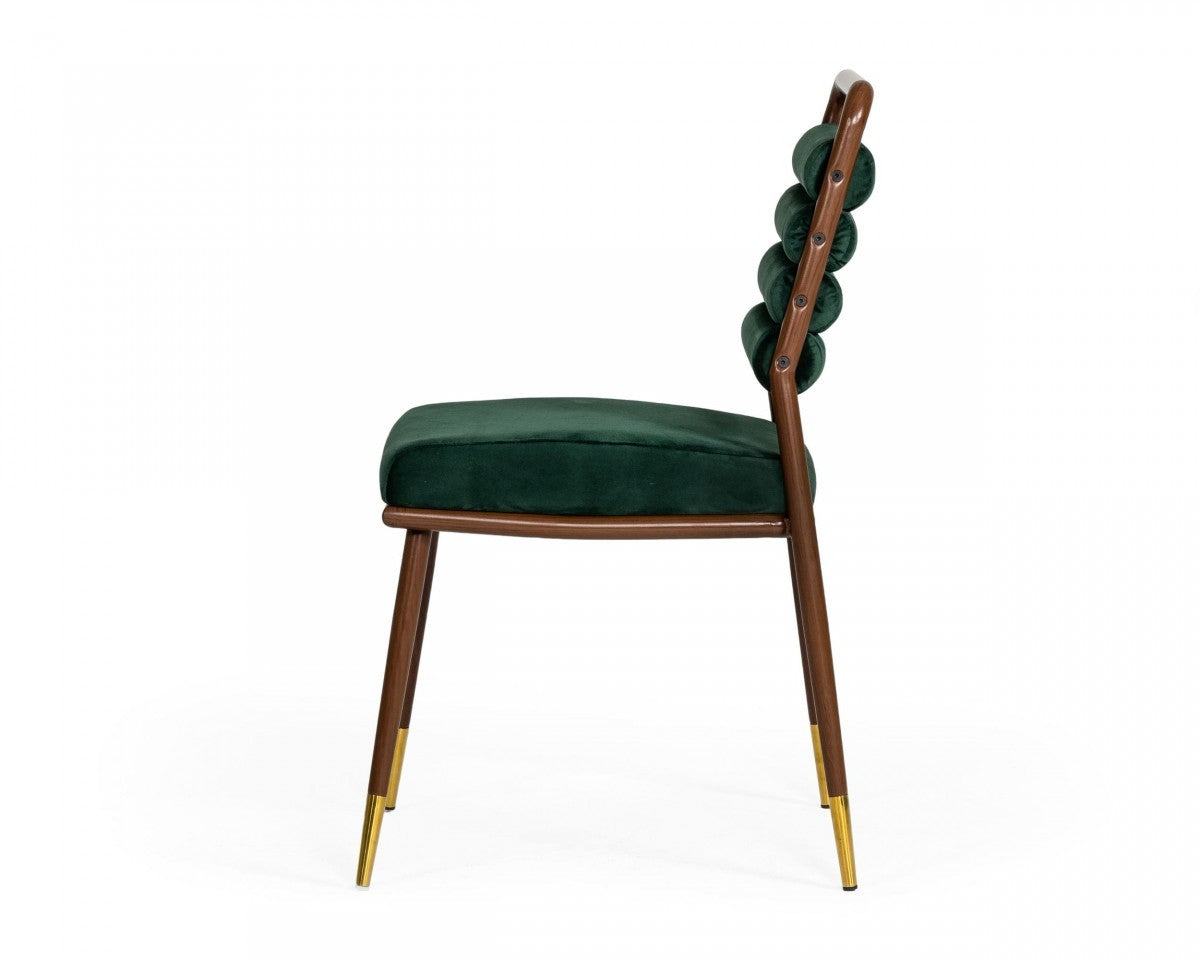 Contempo Dark Green and Walnut Velvet Dining Chair By Homeroots | Dining Chairs | Modishstore - 3
