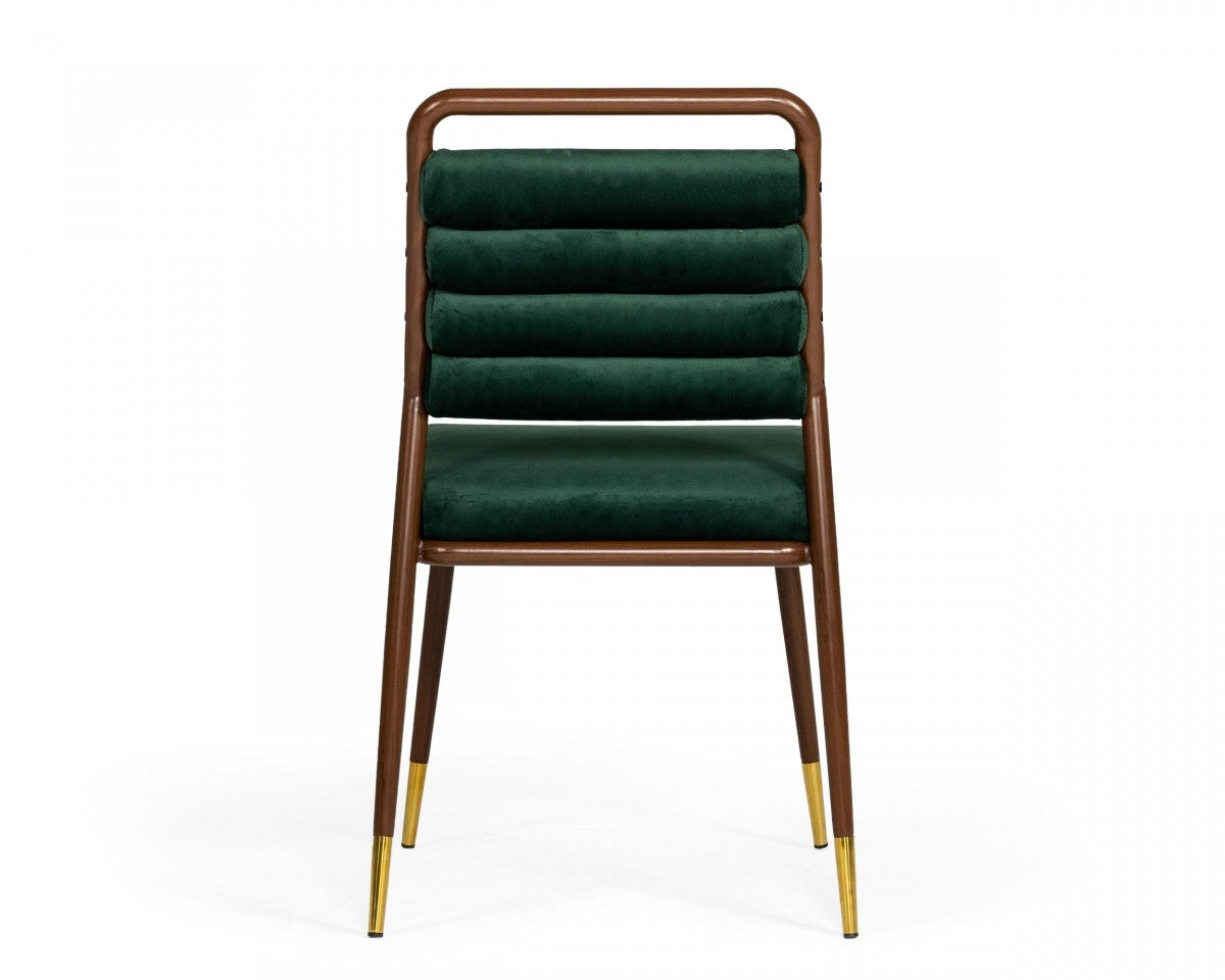 Contempo Dark Green and Walnut Velvet Dining Chair By Homeroots | Dining Chairs | Modishstore - 4