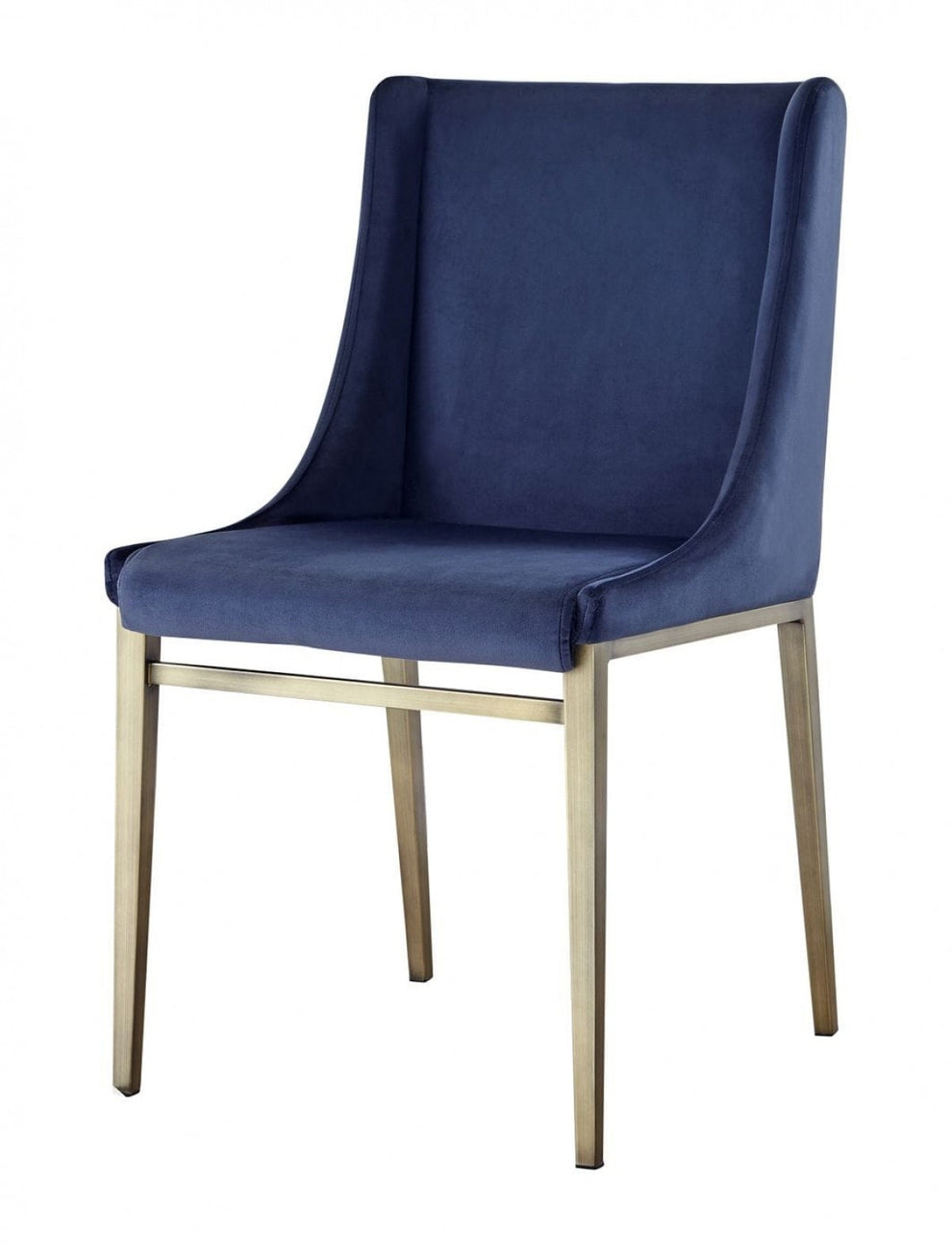 Set of Two Blue Velvet Antique Brass Contemporary Dining Chairs By Homeroots | Dining Chairs | Modishstore - 2