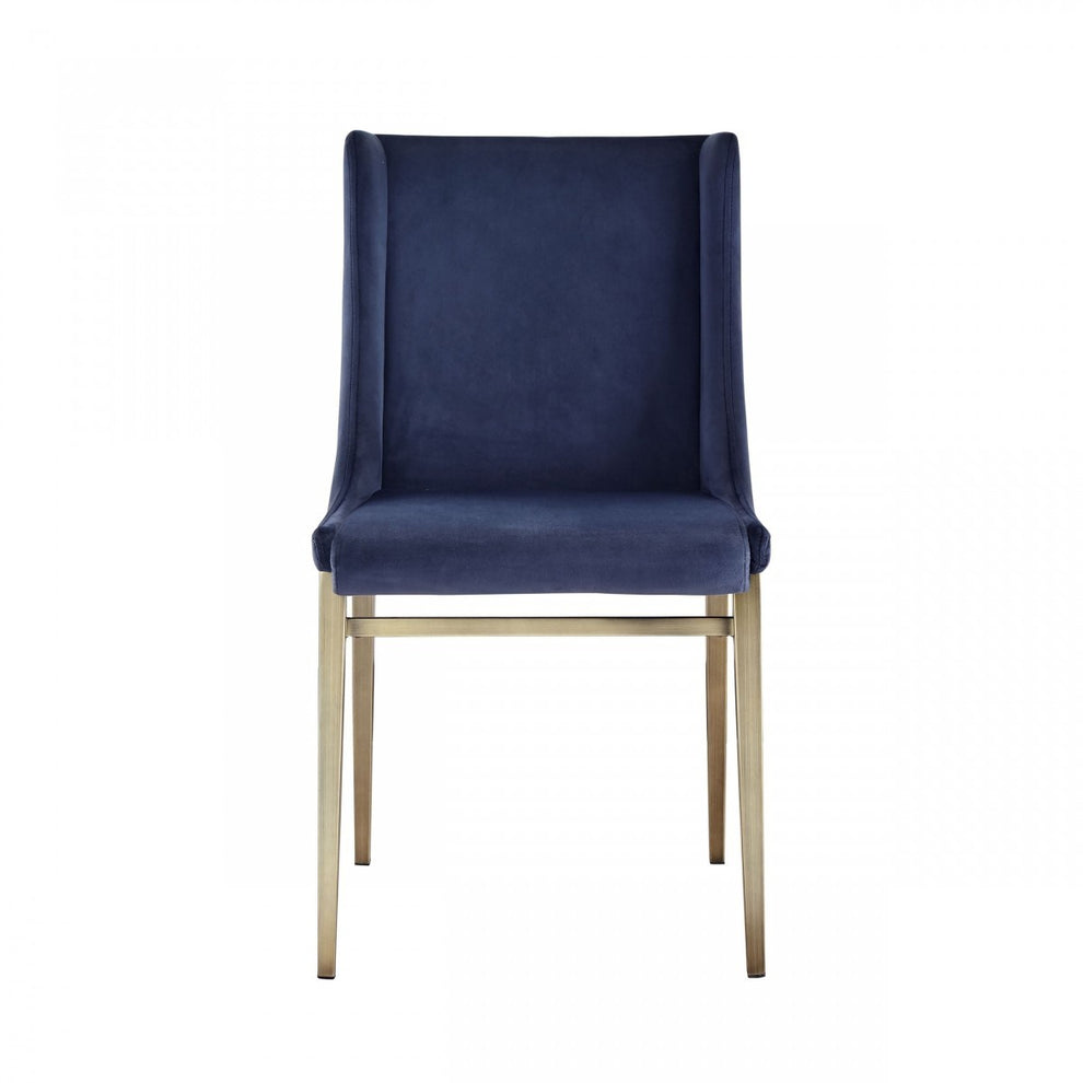 Set of Two Blue Velvet Antique Brass Contemporary Dining Chairs By Homeroots | Dining Chairs | Modishstore - 3