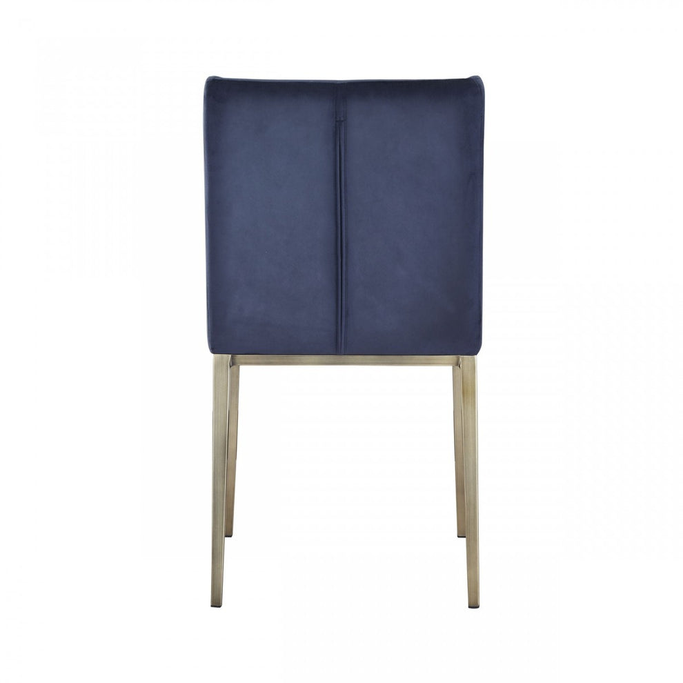 Set of Two Blue Velvet Antique Brass Contemporary Dining Chairs By Homeroots | Dining Chairs | Modishstore - 4
