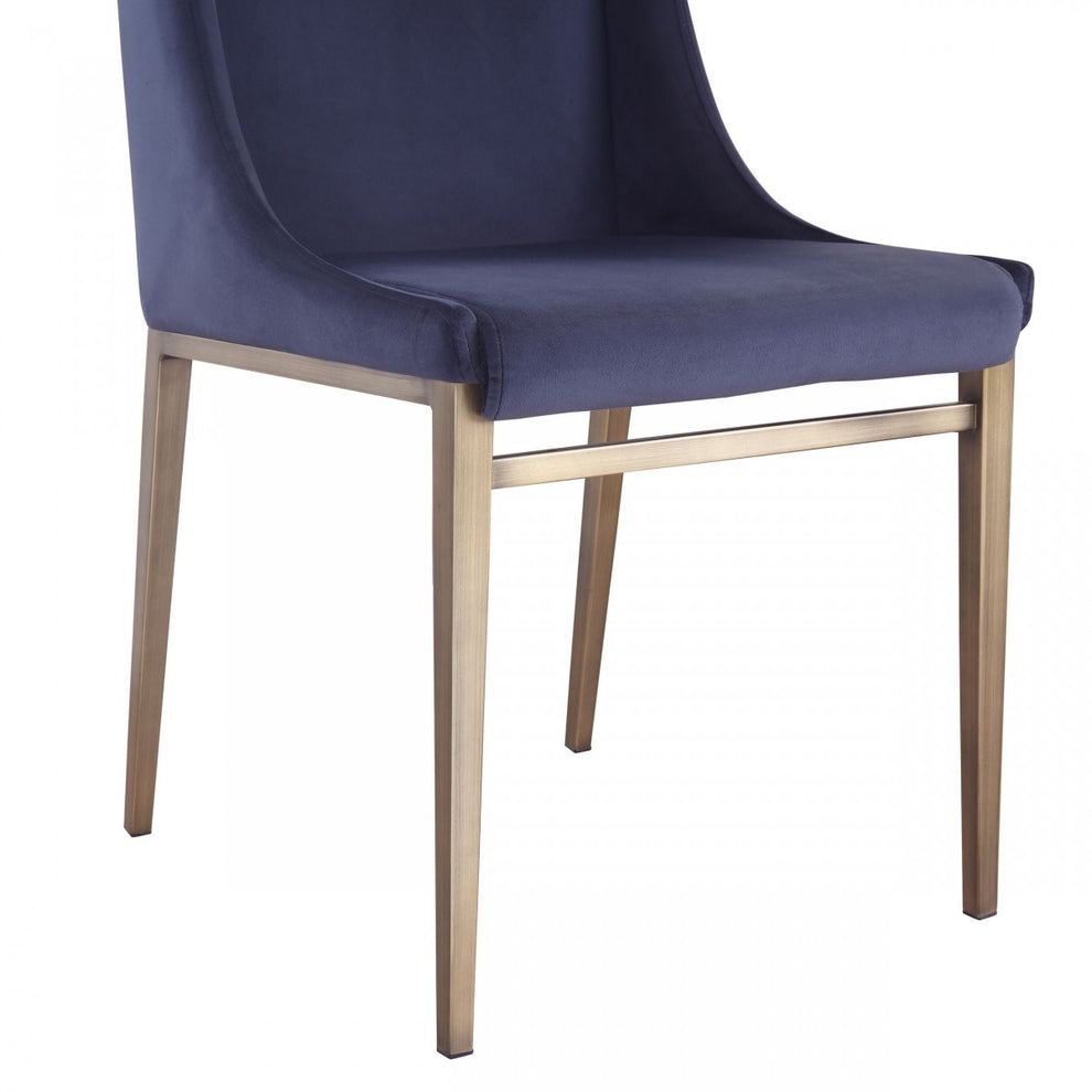 Set of Two Blue Velvet Antique Brass Contemporary Dining Chairs By Homeroots | Dining Chairs | Modishstore - 5