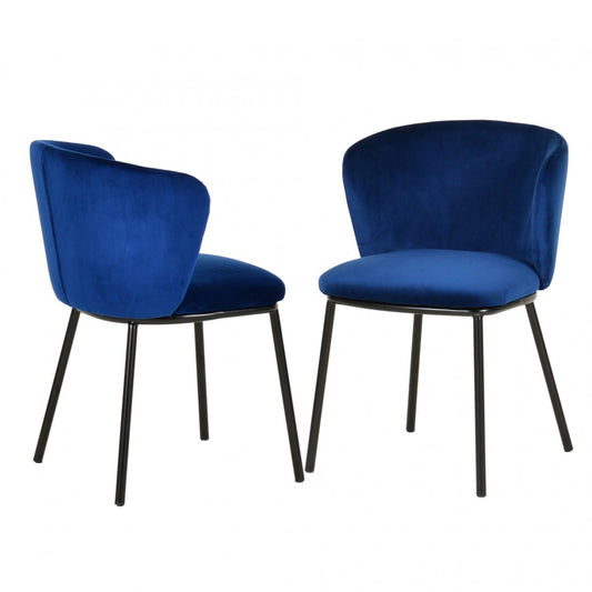 Set of Two Royal Blue Velvet and Black Modern Dining Chairss By Homeroots | Dining Chairs | Modishstore