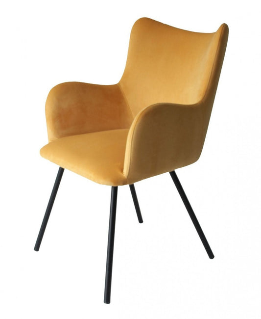 Yellow Curvy Velvet and Black Modern Dining Chair By Homeroots | Dining Chairs | Modishstore