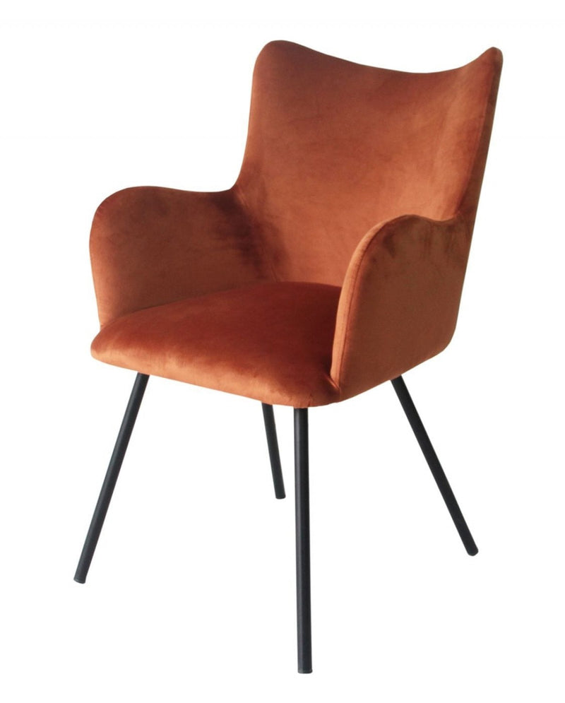 Rust Orange Curvy Velvet and Black Modern Dining Chair By Homeroots | Dining Chairs | Modishstore