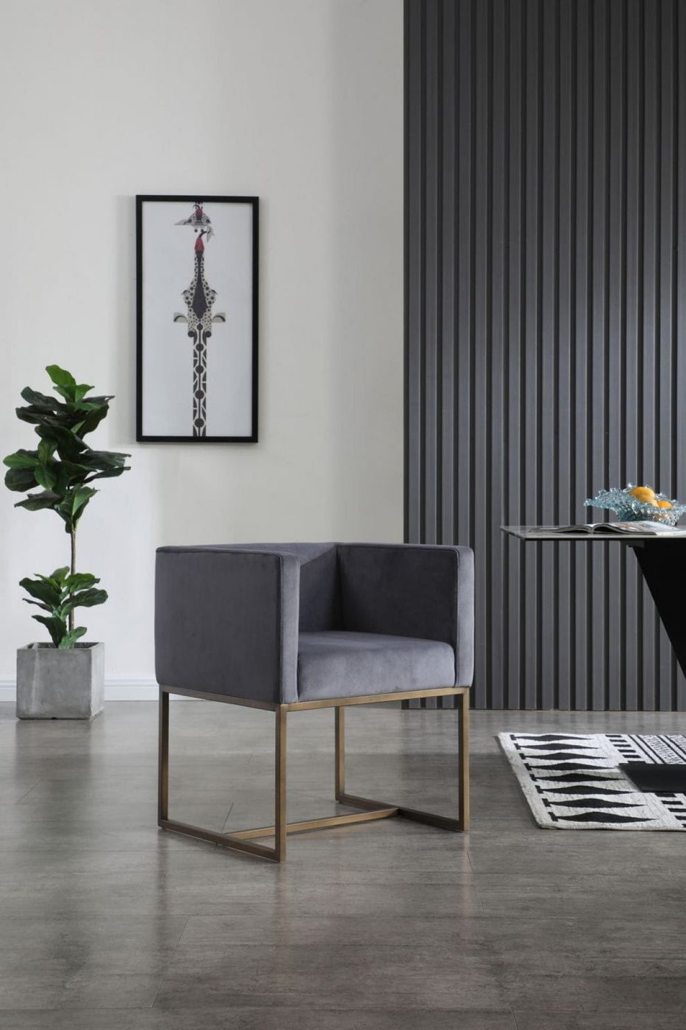 Dark Gray Velvet Antique Brass Dining Chair By Homeroots | Dining Chairs | Modishstore