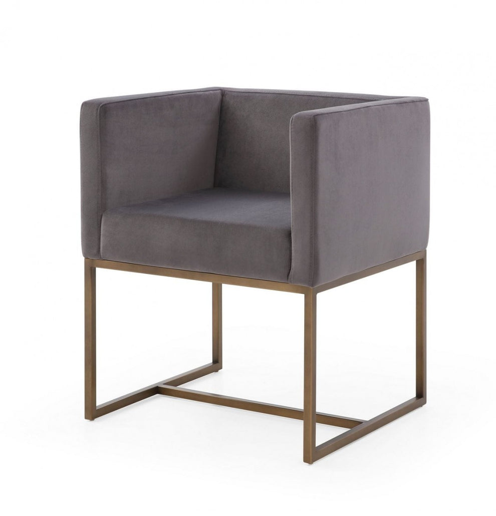 Dark Gray Velvet Antique Brass Dining Chair By Homeroots | Dining Chairs | Modishstore - 2