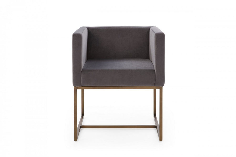 Dark Gray Velvet Antique Brass Dining Chair By Homeroots | Dining Chairs | Modishstore - 3