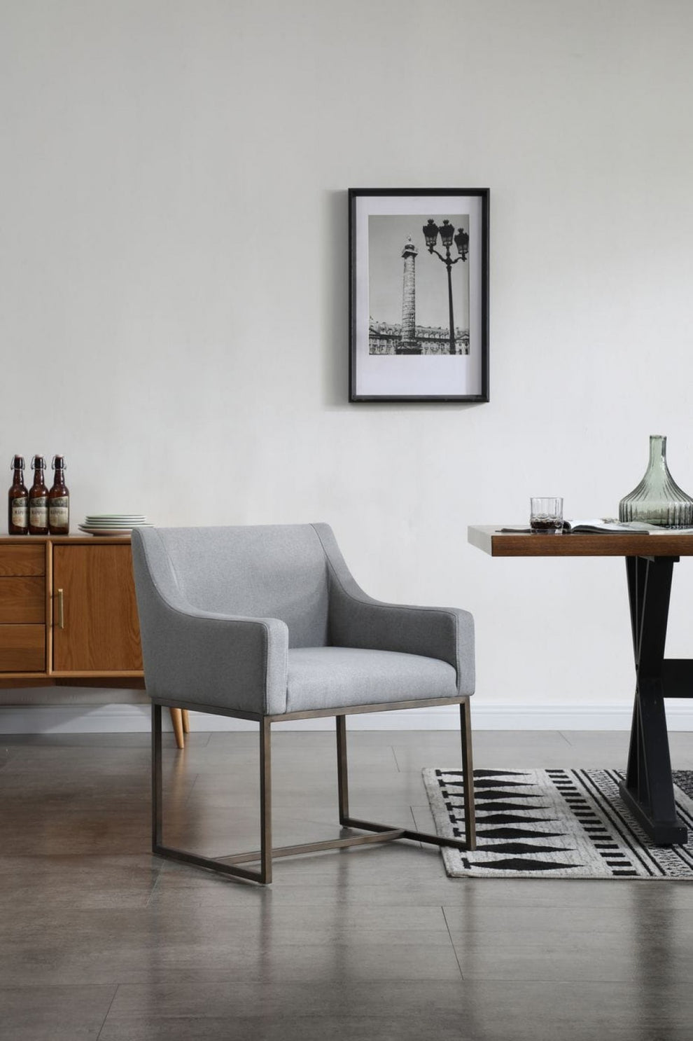Gray Velvet Antique Brass Dining Chair By Homeroots | Dining Chairs | Modishstore