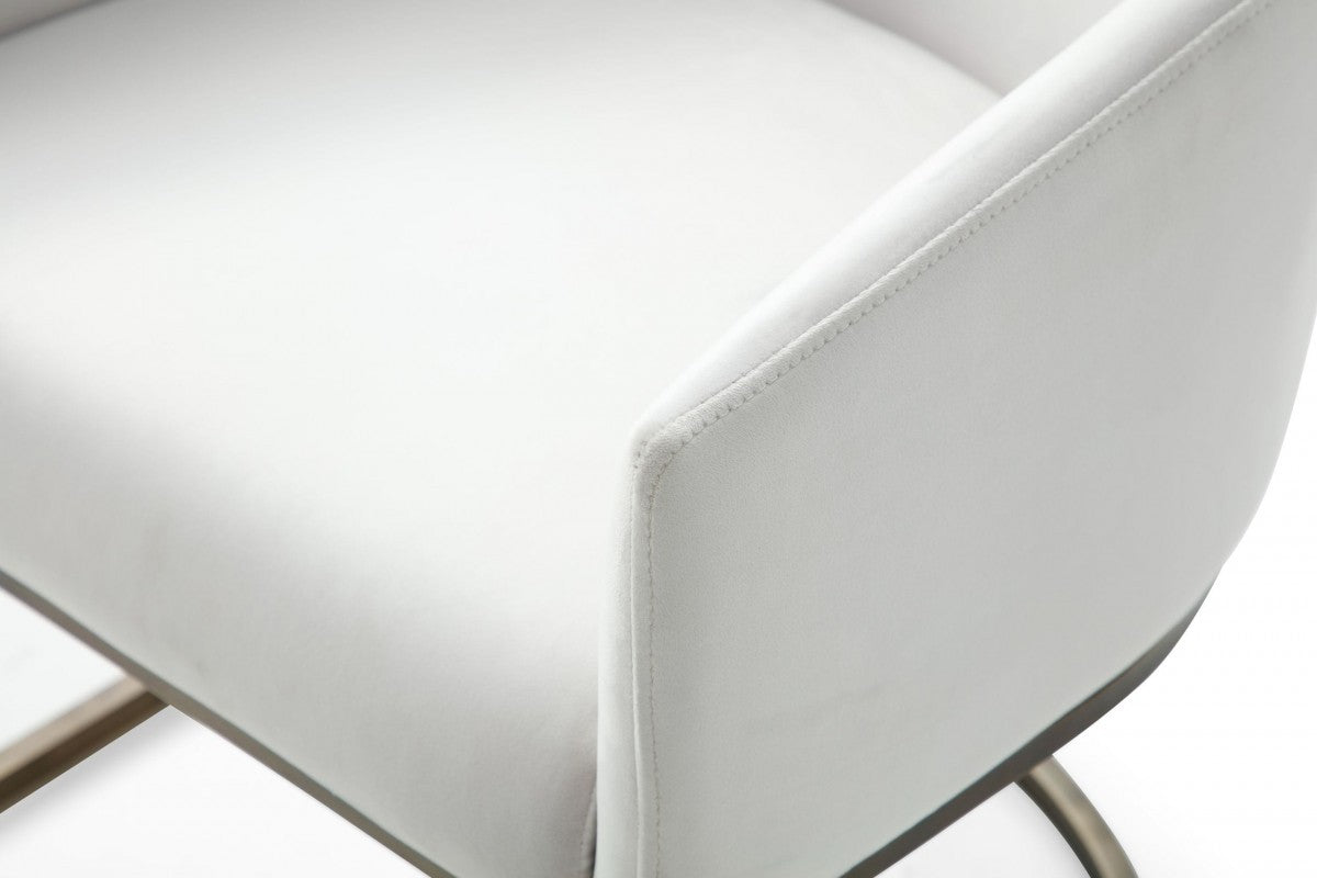White Velvet Brass Modern Dining Chair By Homeroots | Dining Chairs | Modishstore - 6