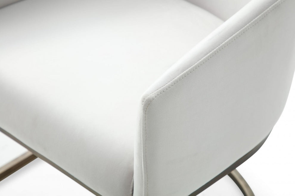 White Velvet Brass Modern Dining Chair By Homeroots | Dining Chairs | Modishstore - 6