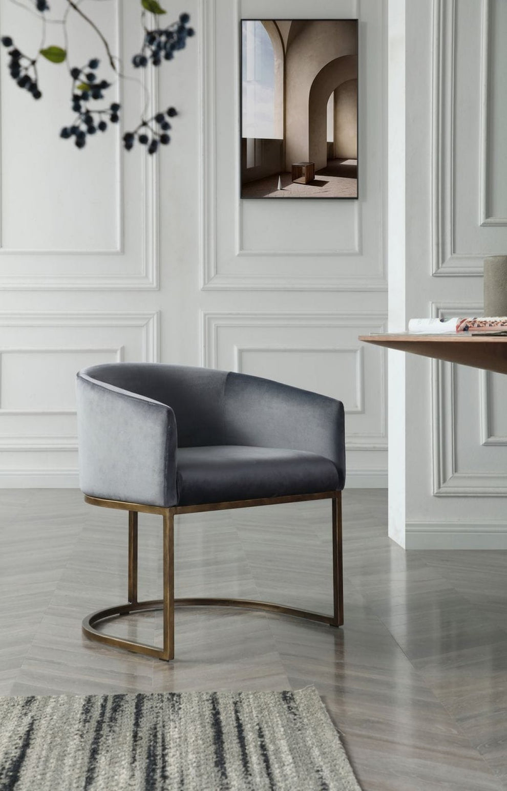 White Velvet Brass Modern Dining Chair By Homeroots | Dining Chairs | Modishstore - 9