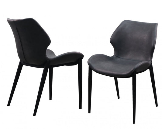 Set of Two Dark Gray Faux Leather Industrial Dining Chairs By Homeroots | Dining Chairs | Modishstore