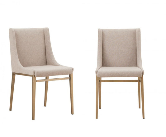 Set of Two Beige Brass Contemporary Dining Chairs By Homeroots | Dining Chairs | Modishstore