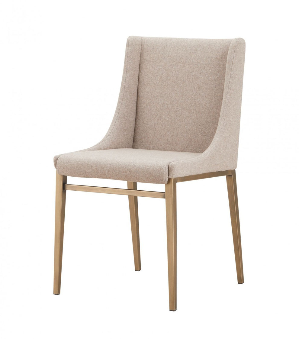 Set of Two Beige Brass Contemporary Dining Chairs By Homeroots | Dining Chairs | Modishstore - 2