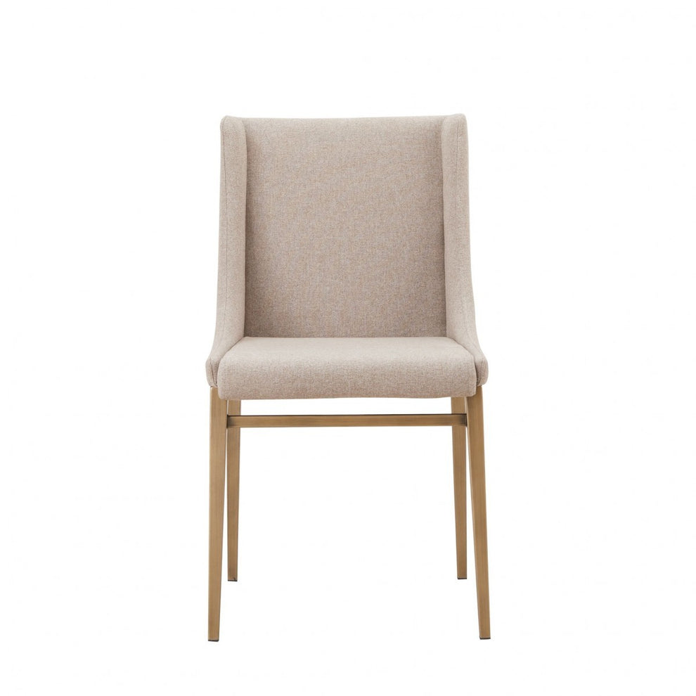 Set of Two Beige Brass Contemporary Dining Chairs By Homeroots | Dining Chairs | Modishstore - 3