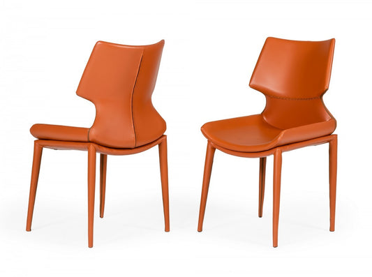 Set of Two Cognac Faux Leather Wrapped Dining Chairs By Homeroots | Dining Chairs | Modishstore