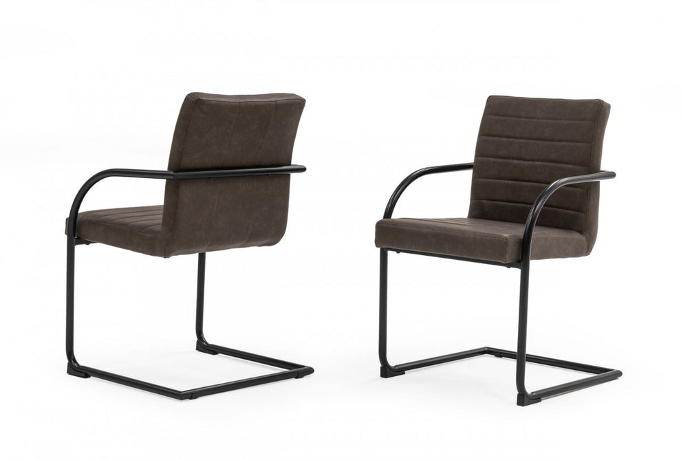 Set of Two Brown Faux Leather Industrial Dining Chairs By Homeroots | Dining Chairs | Modishstore