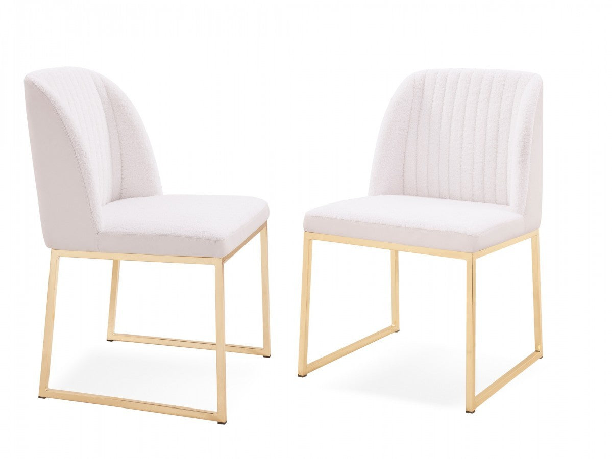 Set of Two White Gold Faux Leather Fabric Dining Chairs By Homeroots | Dining Chairs | Modishstore