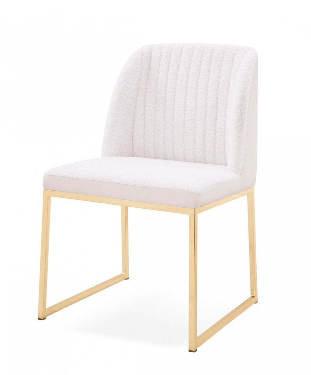 Set of Two White Gold Faux Leather Fabric Dining Chairs By Homeroots | Dining Chairs | Modishstore - 2