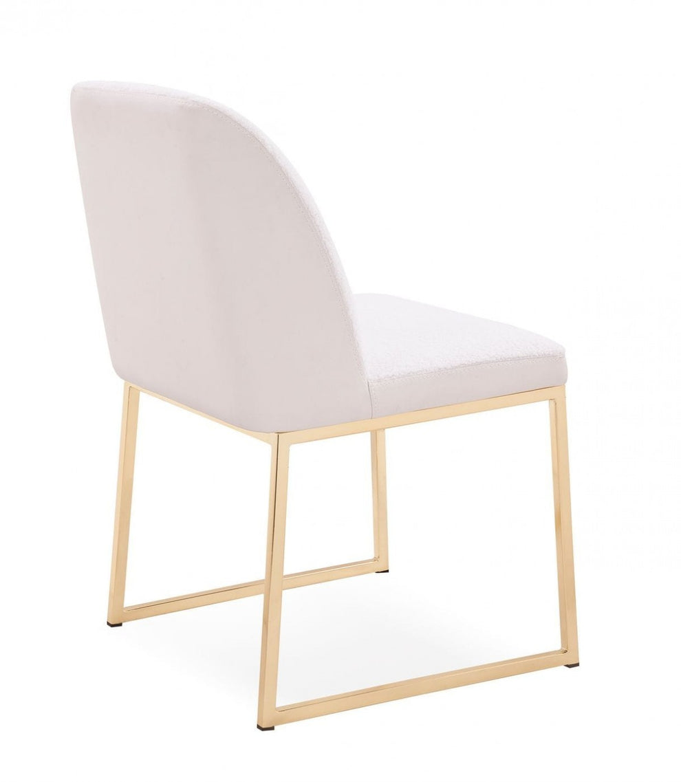 Set of Two White Gold Faux Leather Fabric Dining Chairs By Homeroots | Dining Chairs | Modishstore - 4