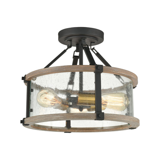 Geringer 3-Light Semi Flush in Charcoal and Beechwood with Seedy Glass Enclosure by ELK Lighting | Modishstore | Chandeliers