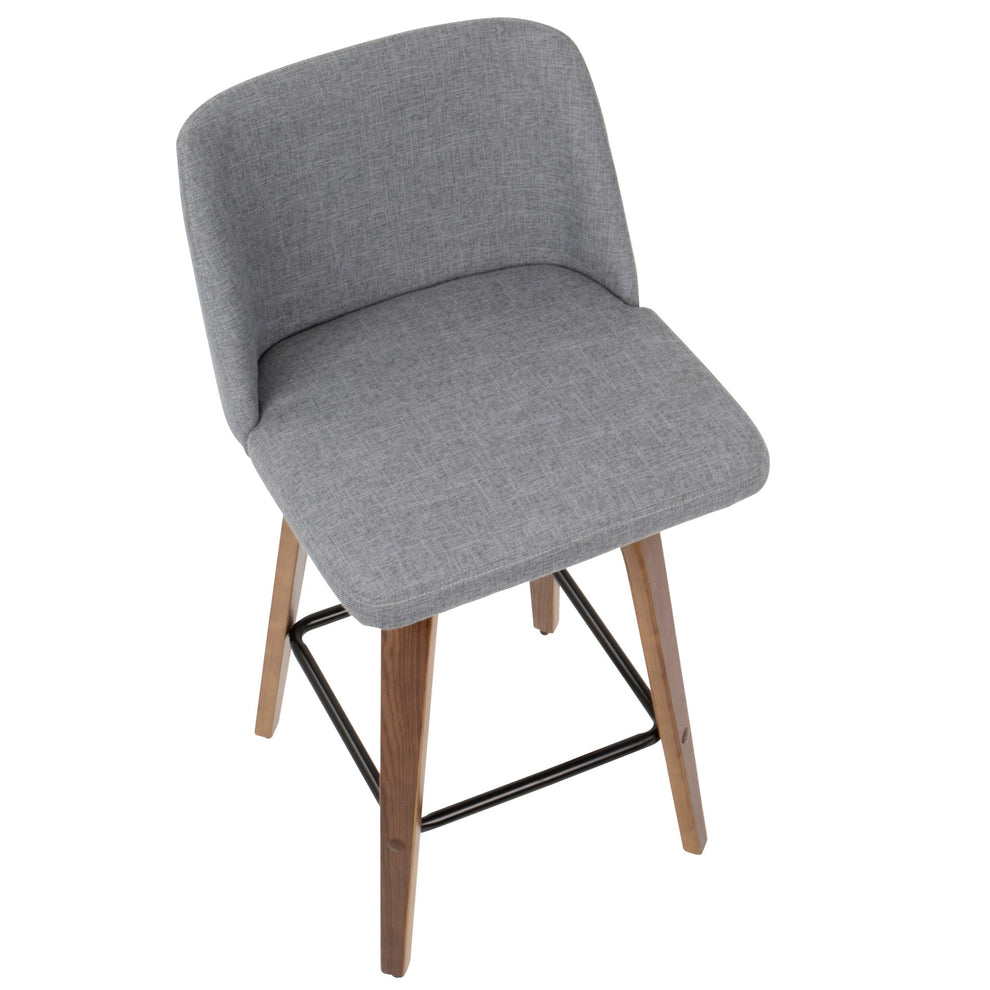 Toriano Mid-Century Modern Counter Stool in Walnut and Blue Fabric By LumiSource - Set of 2 | Counter Stools | Modishstore - 34