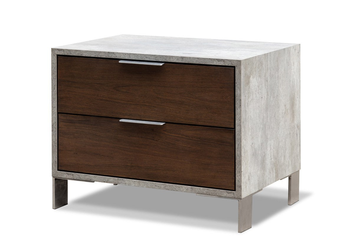 Modern Dark Walnut And Concrete Nightstand With Two Drawers By Homeroots | Nightstands | Modishstore