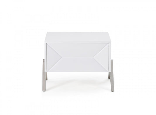 Modern Silky White Nightstand With One Drawer And Steel Legs By Homeroots | Nightstands | Modishstore