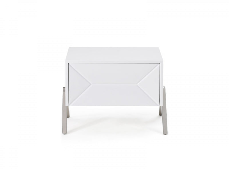 Modern Silky White Nightstand With One Drawer And Steel Legs By Homeroots | Nightstands | Modishstore