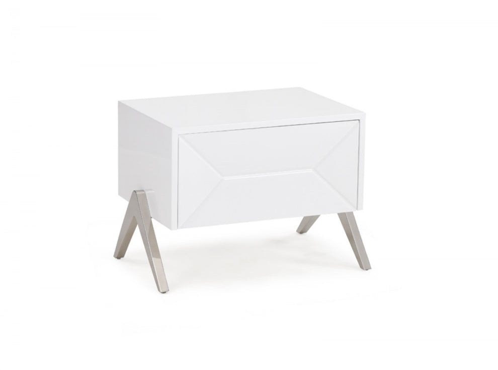 Modern Silky White Nightstand With One Drawer And Steel Legs By Homeroots | Nightstands | Modishstore - 2