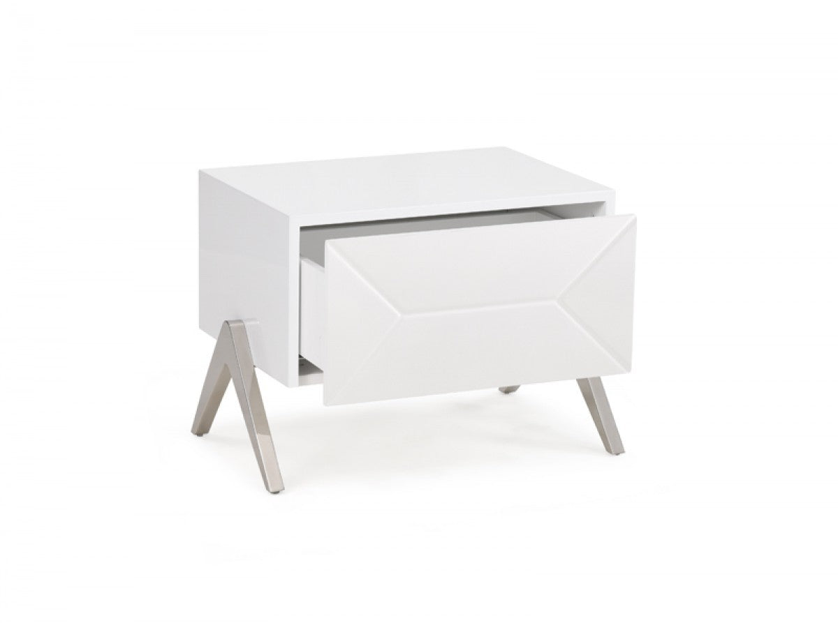 Modern Silky White Nightstand With One Drawer And Steel Legs By Homeroots | Nightstands | Modishstore - 3