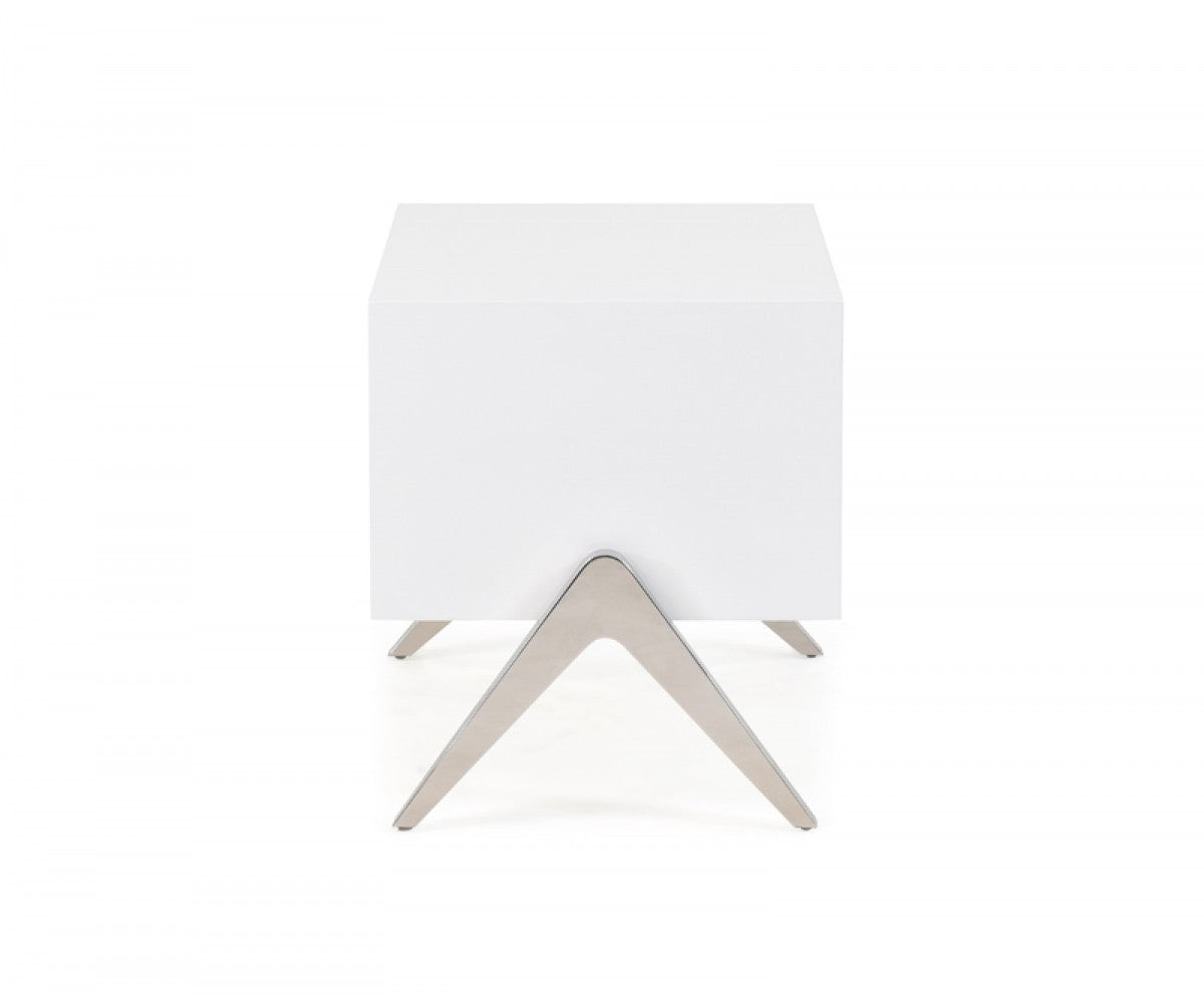Modern Silky White Nightstand With One Drawer And Steel Legs By Homeroots | Nightstands | Modishstore - 5