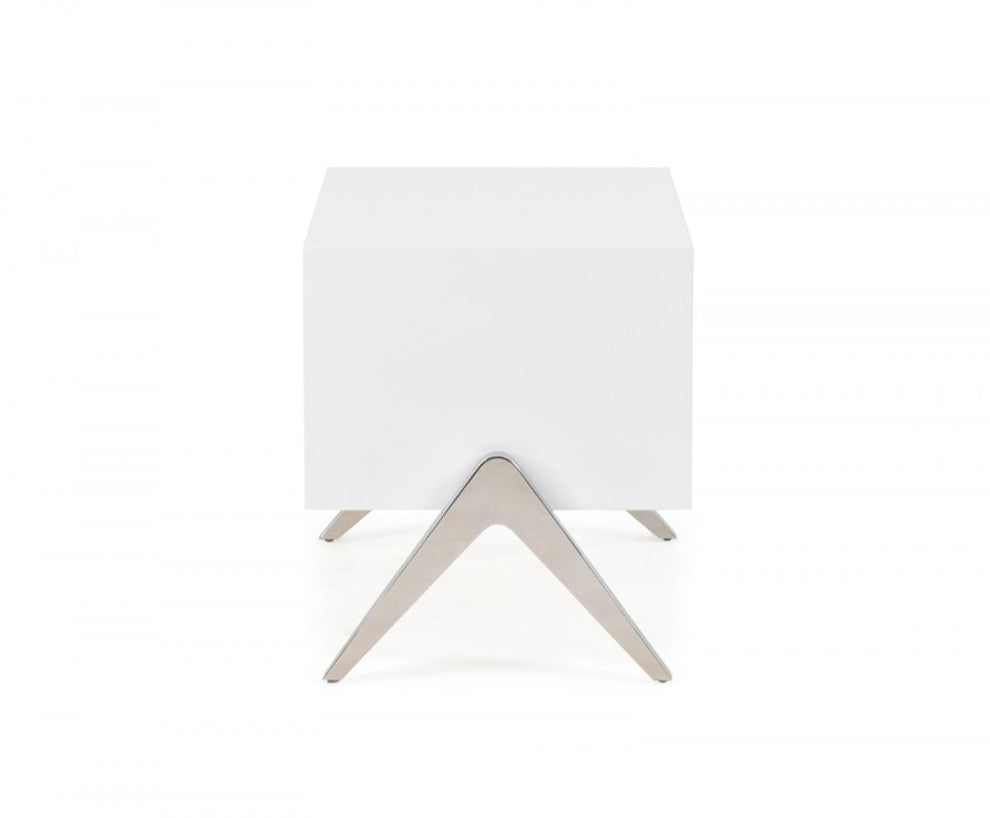 Modern Silky White Nightstand With One Drawer And Steel Legs By Homeroots | Nightstands | Modishstore - 5