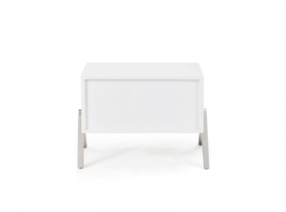 Modern Silky White Nightstand With One Drawer And Steel Legs By Homeroots | Nightstands | Modishstore - 6