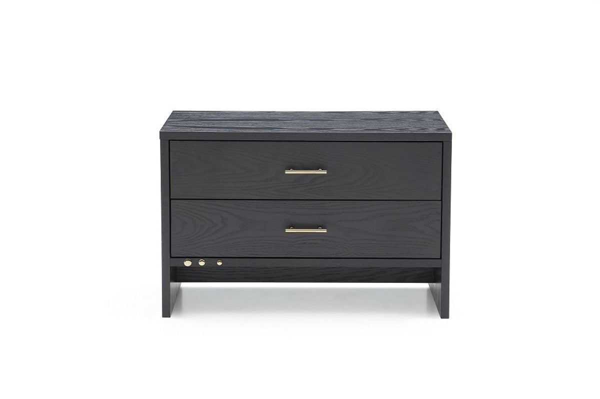 Modern Dark Gray Ash Nightstand With Two Drawers By Homeroots | Nightstands | Modishstore - 3