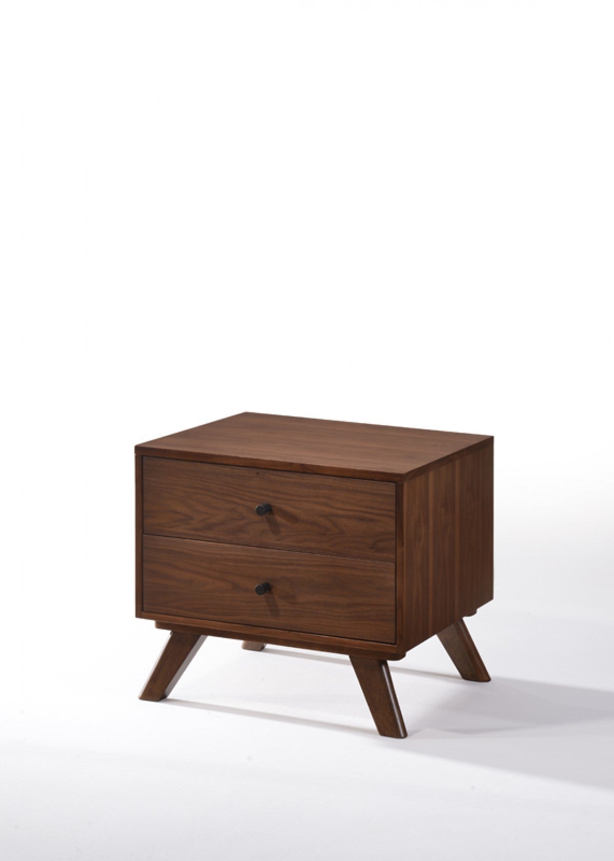 Mid Century Classic Box Shaped Walnut Nightstand With Two Drawers By Homeroots | Nightstands | Modishstore - 2