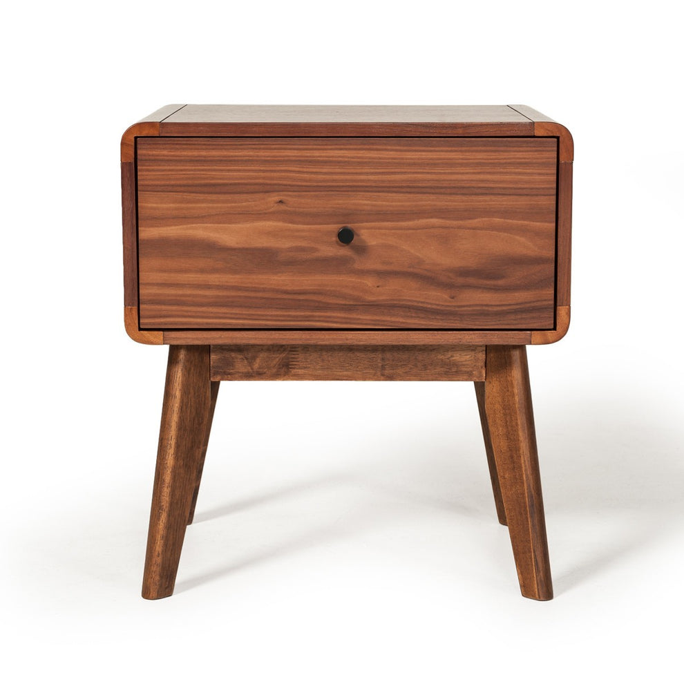 Modern Mid Century Walnut Nightstand With Single Drawer By Homeroots | Nightstands | Modishstore - 2