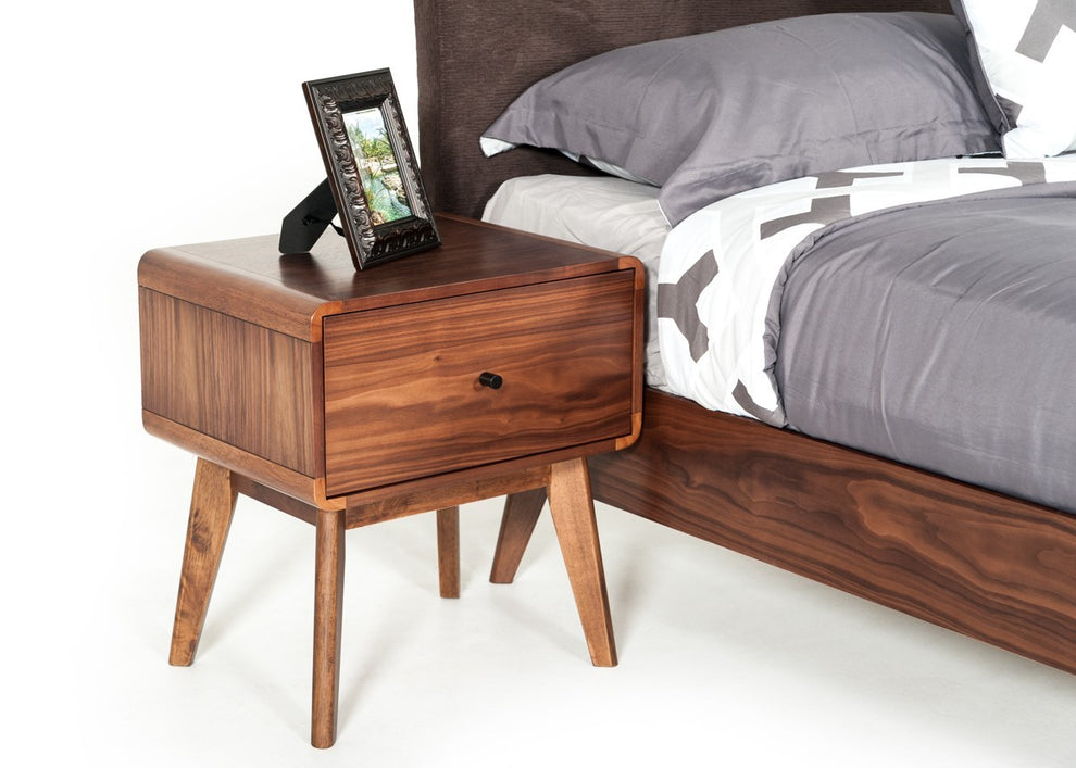 Modern Mid Century Walnut Nightstand With Single Drawer By Homeroots | Nightstands | Modishstore - 4
