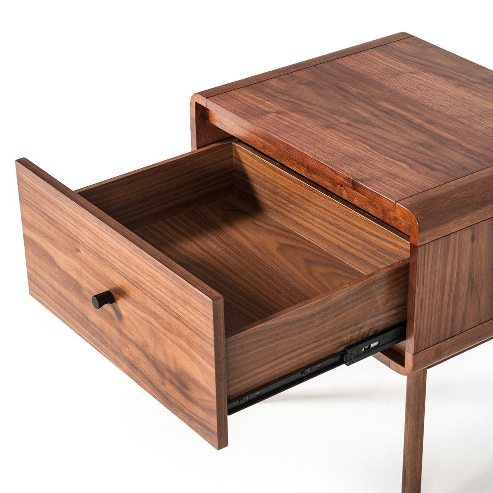 Modern Mid Century Walnut Nightstand With Single Drawer By Homeroots | Nightstands | Modishstore - 5