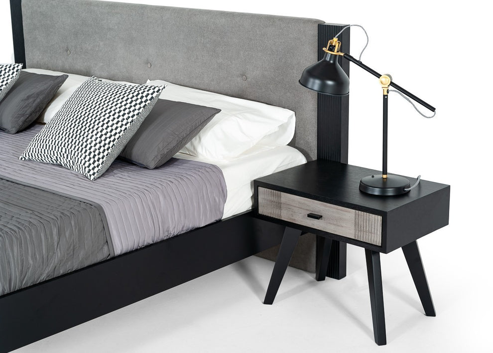 Black And Gray Contemporary Wooden Nightstand With Single Drawer By Homeroots | Nightstands | Modishstore - 5