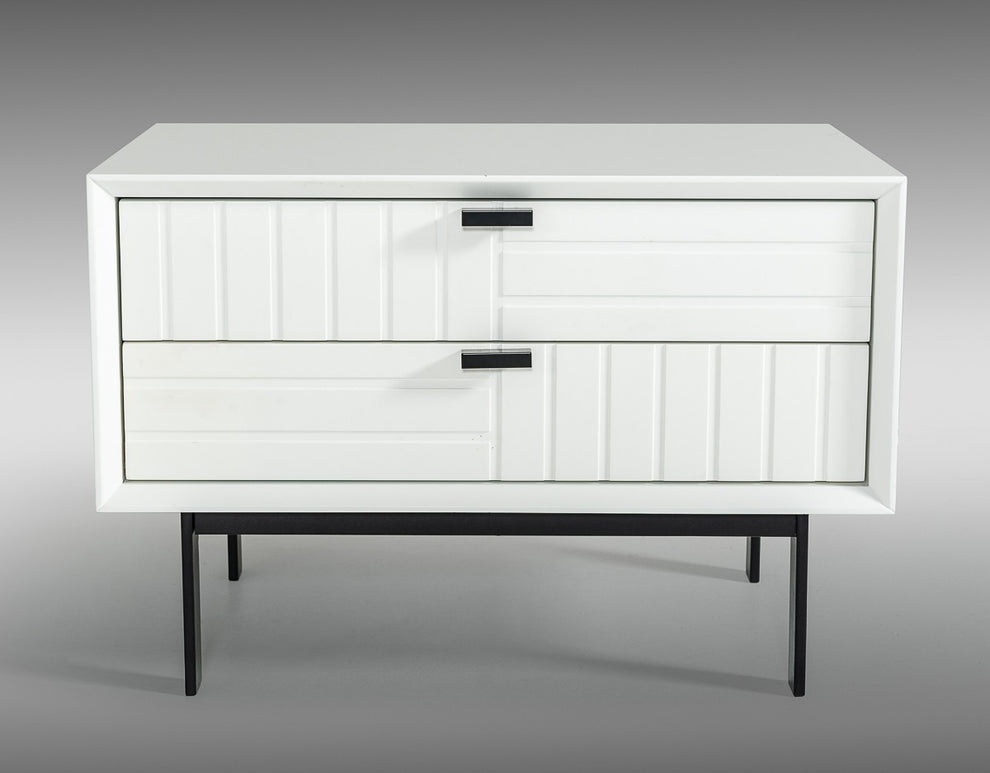 White Matte Contemporary Nightstand With Two Drawers By Homeroots | Nightstands | Modishstore - 2