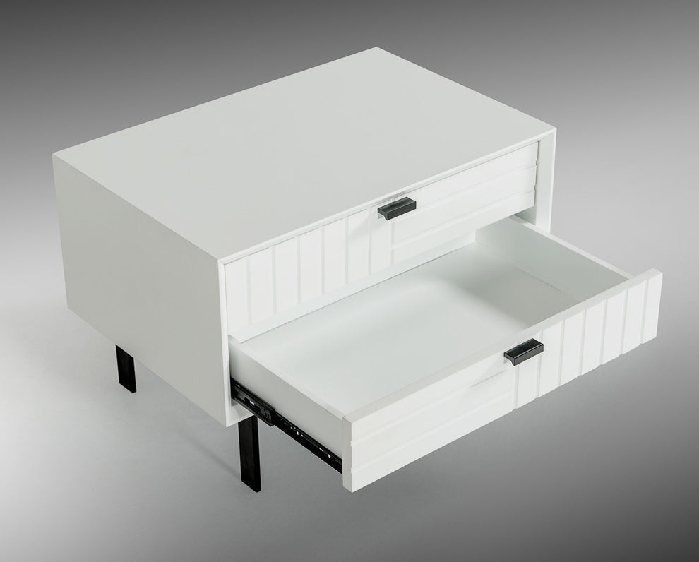 White Matte Contemporary Nightstand With Two Drawers By Homeroots | Nightstands | Modishstore - 3
